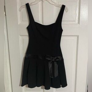 Classic Black Sleeveless Fit-and-Flare Dress with Satin Waist Tie